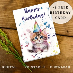 Carte d’anniversaire de chat, carte de joyeux anniversaire, carte d’anniversaire numérique, carte d’anniversaire minimaliste, carte d’anniversaire d’animal, mignonne, téléchargement instantané, A6