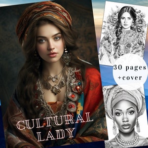 30 Lady Cultural Coloring Page, Lady Around the World Coloring Book, Lady Coloring Book, Adults + kids Instant Download, Printable PDF