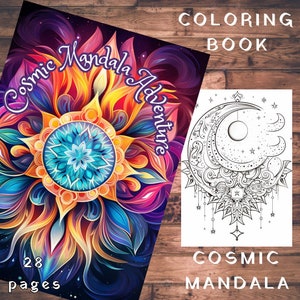 28 Mandala Coloring Pages, Mandala Coloring book, Adults + Kids, Cosmic Mandala, Digital Coloring Book, Space, Instant Download, A4, PDF