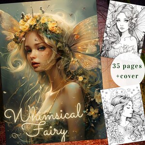 35 Fairy Coloring Book, Fairy Coloring pages, Fantasy, Fairy Coloring, Lady Coloring, Adults + kids Instant Download, Printable PDF, A4