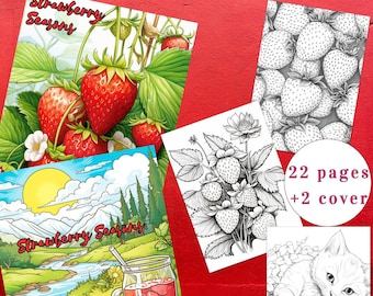 Strawberry Seasons Coloring Book, Printable Berries, Kids & Adults (PDF)