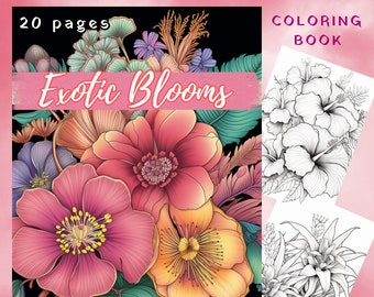 Livro de colorir Flores Exóticas, Ilustrações Florais (Download Digital)