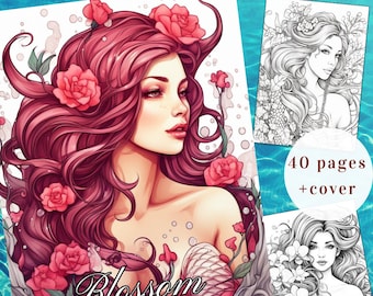 Livro de colorir da sereia Blossom, 40 páginas para imprimir em PDF