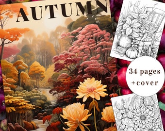 Autumn Coloring Book, Fall Scenes, 34 Pages (Printable PDF)