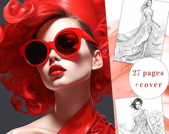 High Fashion Lady Coloring Book, 27 Page Printable (PDF)