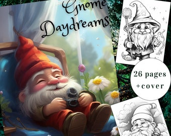 Gnome Daydream Coloring Book, Fantasy Gnomes, Kids & Adults (Printable PDF)