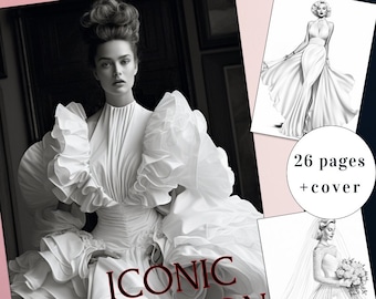 Livro de colorir de moda icônico, coleção de 26 páginas (PDF para impressão)