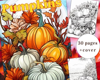 30 Autumn Pumpkins Coloring Page, Autumn Coloring, Coloring Book, Adults + kids Instant Download, Fall Coloring, Halloween, Printable PDF