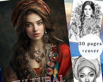 Libro para colorear "Cultural Lady", Moda Mundial, 30 páginas (PDF imprimible)