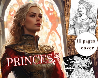 Målarbok för fantasiprinsessa, gråskalekonst (PDF)