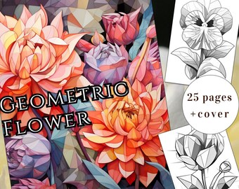 Geometric Flower Coloring Book, 25 Pages (Digital Download)