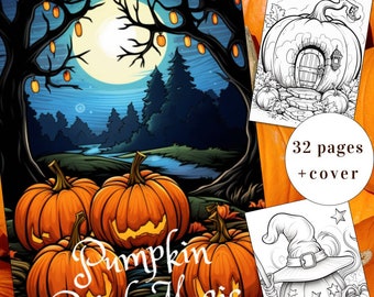 32 Autumn Pumpkin Coloring Pages, Halloween Fun (Printable PDF)