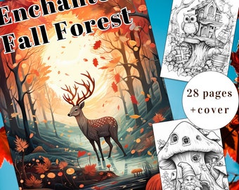 Herbstwald Malbuch, 28 verzauberte Herbst-Designs (Printable PDF)