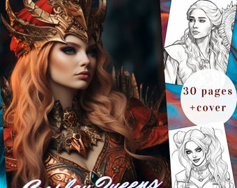 Libro para colorear de reinas del cosplay, damas a la moda, 30 páginas (PDF imprimible)