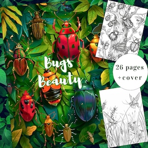 26 Bugs Coloring Page, Bugs Beauty Coloring, Insects Coloring Book,  Adults + kids Instant Download, Beetle Coloring, Printable PDF