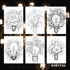 27 Blooming Lightbulb Coloring Page, Flower Coloring,lightbulb Coloring