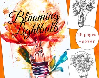29 páginas para colorear de bombillas florecientes, flores para colorear, libro para colorear de bombillas, descarga instantánea para adultos y niños, páginas para colorear florecientes, PDF imprimible