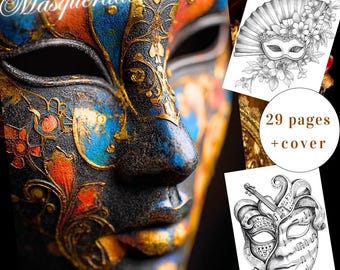 Masquerade Mask Coloring Book | Venetian, Gothic, Fantasy Masks (Digital Download)