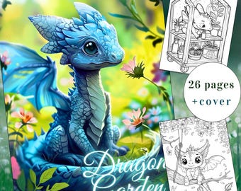 Libro da colorare Dragon Garden, draghi carini, adulti e bambini (PDF stampabile)
