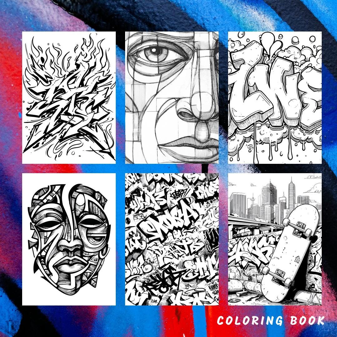 20 Graffiti Coloring Book Printable |street Art & Urban Coloring Pages ...