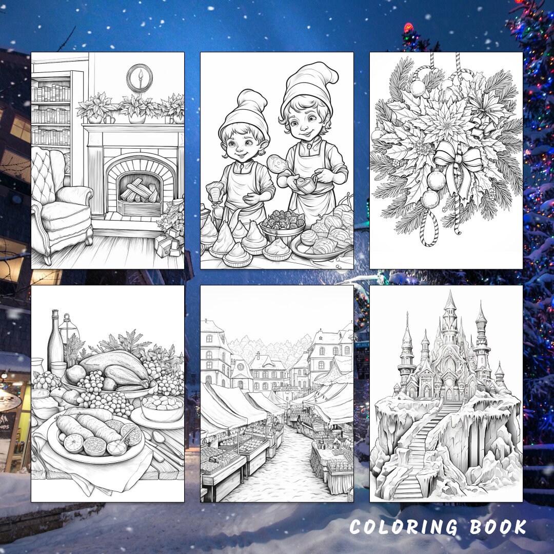 24 Winter Village Coloring Page, Fantasy Coloring, Winter Coloring