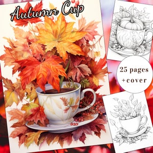 Autumn Cup Coloring Book, 25 Fantasy Pages (Printable PDF)