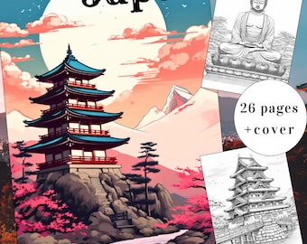 26 Japan Coloring Page, Japan Architecture Coloring, Japanese Scenes Coloring, Adults + kids Instant Download, Japan Coloring, Printable PDF