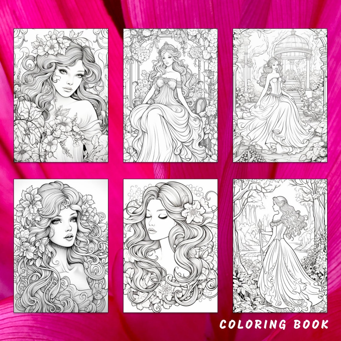 30 Princess Coloring Page Princess Coloring Book Fantasy - Etsy