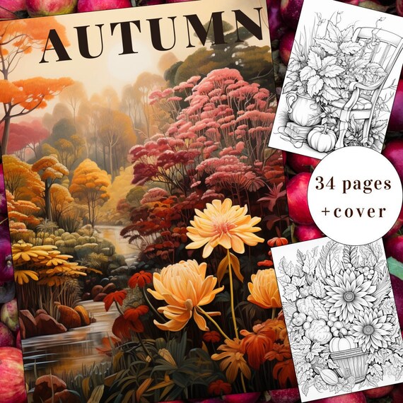 Autumn Coloring Book, Fall Scenes, 34 Pages (Printable PDF)