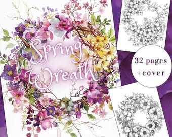 Libro para colorear de coronas de primavera con ilustraciones florales (PDF imprimible)