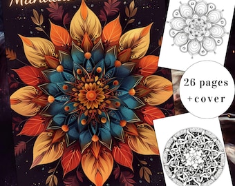 26 Mandala Coloring Pages, Elemental Mandala Coloring book, Adults + Kids, Mandala Coloring Page, Mandala, Pattern Instant Download, A4, PDF