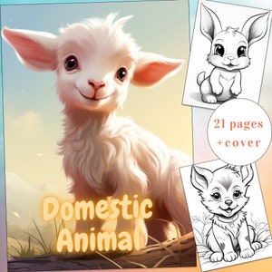 21 Domestic Animal Coloring Page, Cute Animal Coloring Book, Animal Coloring, Adults + kids Instant Download, Baby Animal, Printable PDF