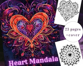 23 Mandala Kolorowanki, Kolorowanka Mandala, Dorośli + Dzieci, Mandala Serca, Cyfrowa Kolorowanka, Miłość, Serce, Natychmiastowe Pobieranie, A4, PDF