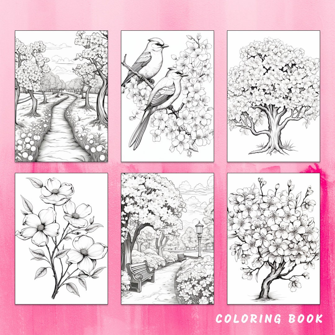 24 Blooming Tree Coloring Page Flower Coloring Bloom Coloring Book 
