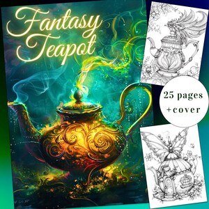 Può includere: Un libro da colorare con una teiera fantastica con dettagli intricati e un bagliore magico. La copertina mostra una teiera dorata con motivi a spirale e fumo che sale dal beccuccio. Il libro comprende 25 pagine più una copertina.