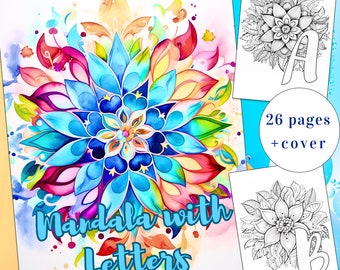 Mandala Buchstaben Malbuch, entspannende Kunsttherapie (druckbare PDF-Datei)