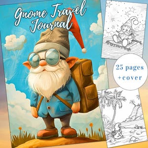 25 Gnome Coloring Book, Gnome Coloring Page, Fantasy, Gnome Travel Coloring, Cute Gnome, Adults + kids Instant Download, Printable PDF,A4