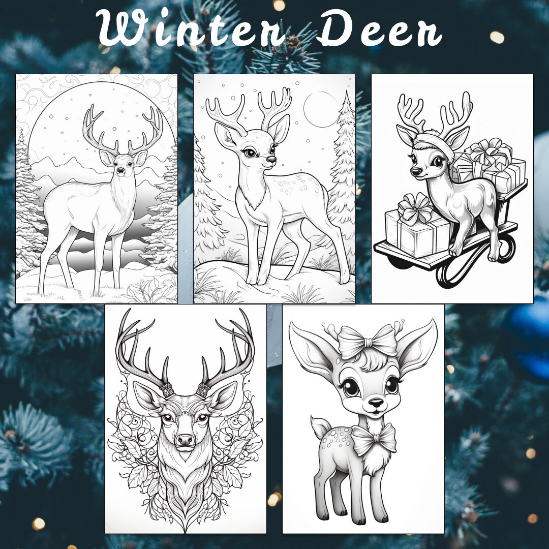 30 Winter Deer Coloring Page, Fantasy Coloring, Winter Coloring, Adults ...