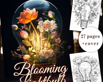 27 Página para colorear de bombillas florecientes, coloración de flores, libro para colorear de bombillas, descarga instantánea para adultos y niños, coloración floreciente, PDF imprimible