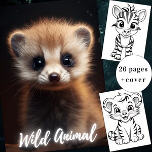 26 Malseite von wilden Tieren, Malbuch für Tiere, Ausmalen, Erwachsene + Kinder Sofort Download, Ausmalbilder, Printable PDF