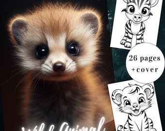 Wild Animal Coloring Book, Cute Animals, Kids and Adults (Printable PDF)
