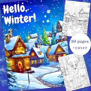 30 Hello, Winter! Coloring Page, Winter Coloring Book, Seasonal Coloring Book, Adults + kids Instant Download, Winter Coloring,Printable PDF