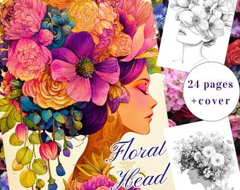 Libro para colorear de cabezas florales / 24 retratos artísticos de mujeres (Descarga PDF)