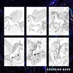 Fantasy Horse Coloring Book, Mythical Equine Illustrations (Printable PDF) image 7