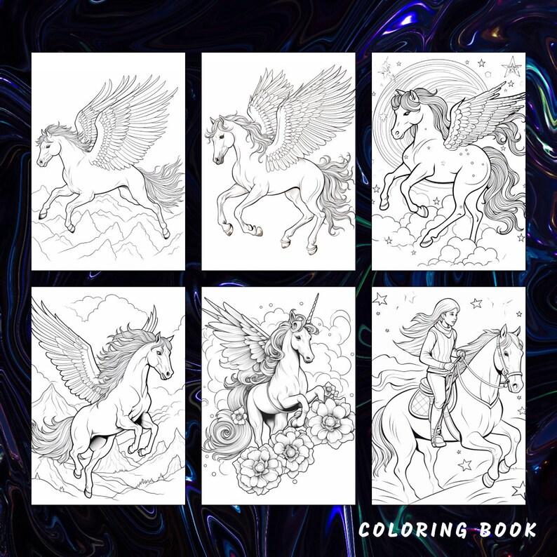 Fantasy Horse Coloring Book, Mythical Equine Illustrations (Printable PDF) image 7