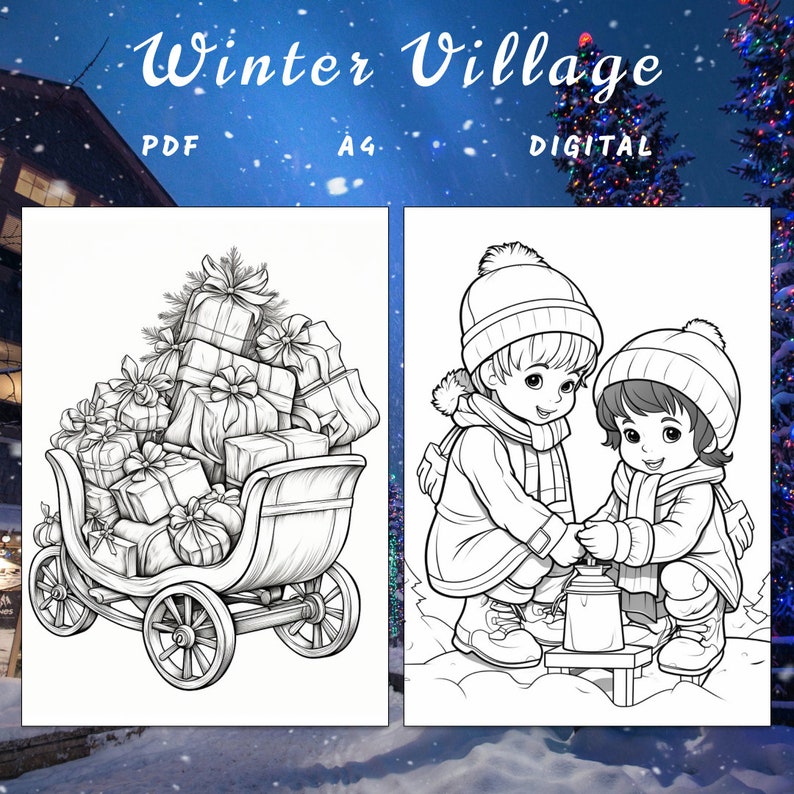 24 Winter Village Coloring Page, Fantasy Coloring, Winter Coloring