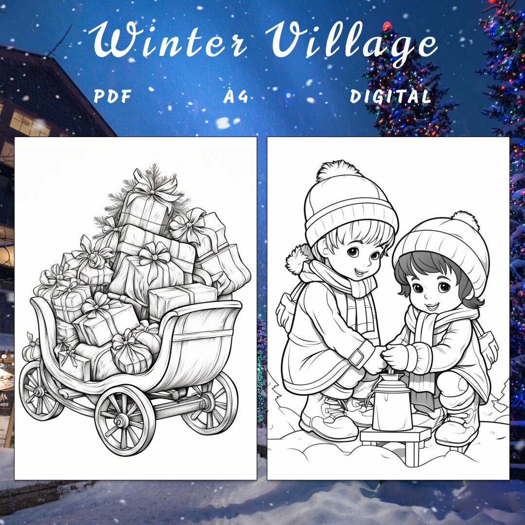 24 Winter Village Coloring Page, Fantasy Coloring, Winter Coloring