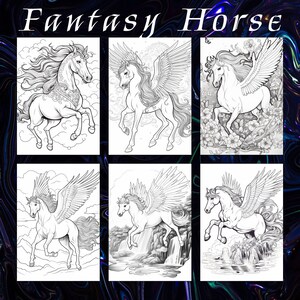 Fantasy Horse Coloring Book, Mythical Equine Illustrations (Printable PDF) image 6
