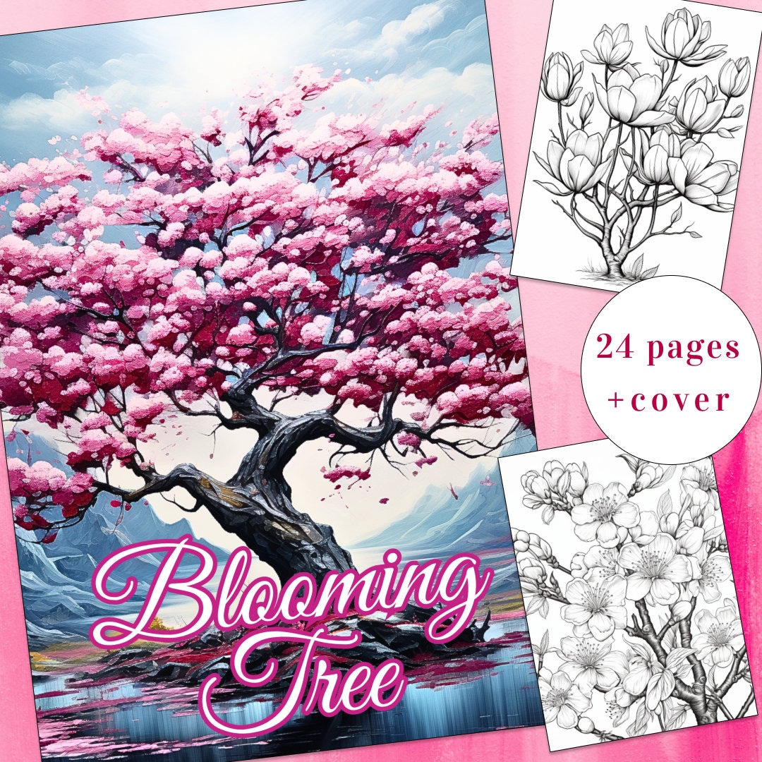 Blooming Tree Coloring Book, Floral Designs (printable PDF) - Etsy