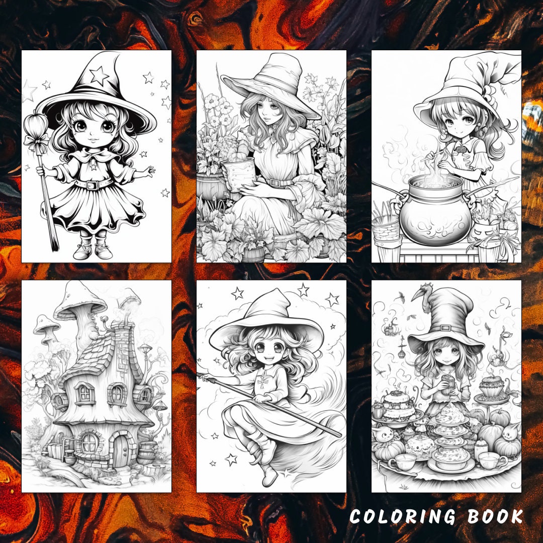 28 Little Witches Coloring Page, Cute Witches Coloring, Magic Witch